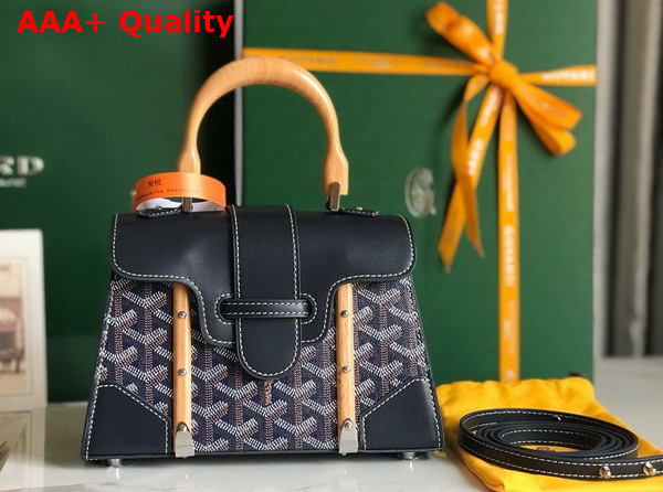 Goyard Saigon Structure Mini Bag in Navy Blue Goyardine Canvas and Clamecy Cowhide Replica
