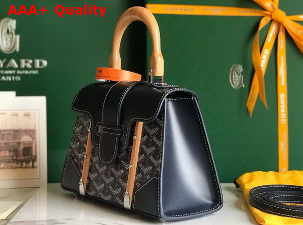 Goyard Saigon Structure Mini Bag in Navy Blue Goyardine Canvas and Clamecy Cowhide Replica