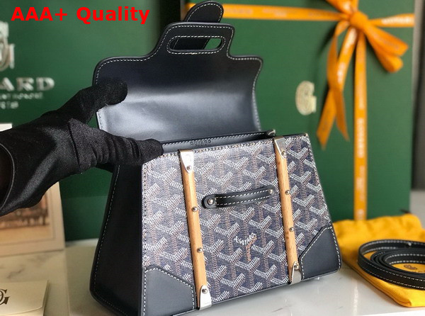 Goyard Saigon Structure Mini Bag in Navy Blue Goyardine Canvas and Clamecy Cowhide Replica