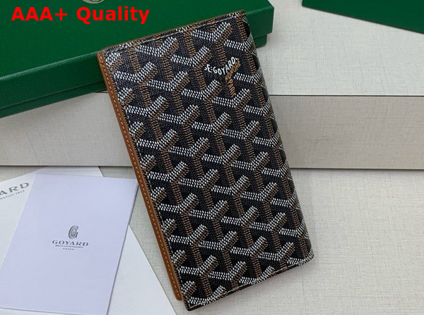 Goyard Saint Lambert Wallet in Black and Tan Goyardine Canvas and Vauzelles Calfskin Replica