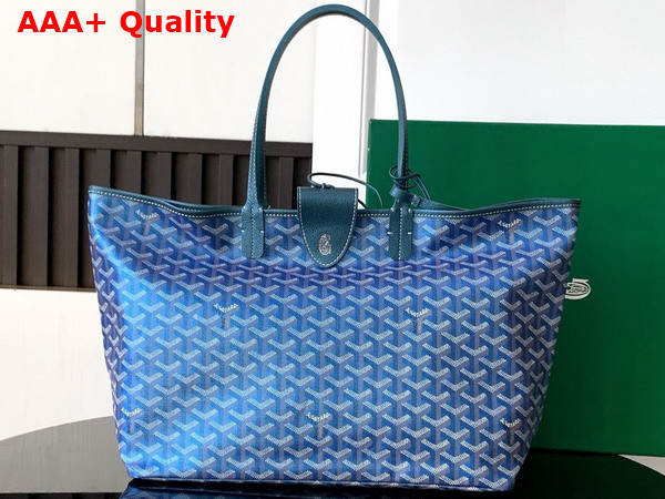 Goyard Saint Louis PM Bag in Pearl Blue Goyardine Canvas Chevroches Calfskin Replica