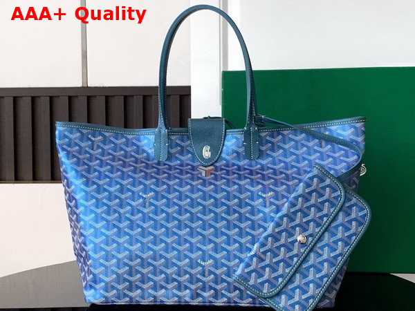 Goyard Saint Louis PM Bag in Pearl Blue Goyardine Canvas Chevroches Calfskin Replica