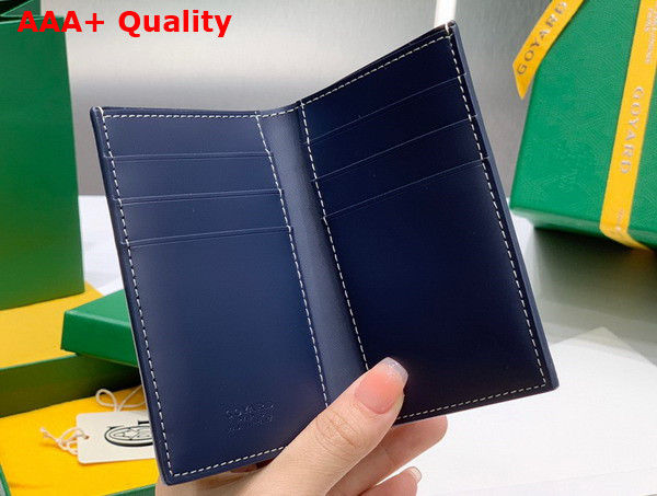 Goyard Saint Pierre Card Wallet in Navy Blue Goyardine Canvas and Vauzelles Calfskin Replica