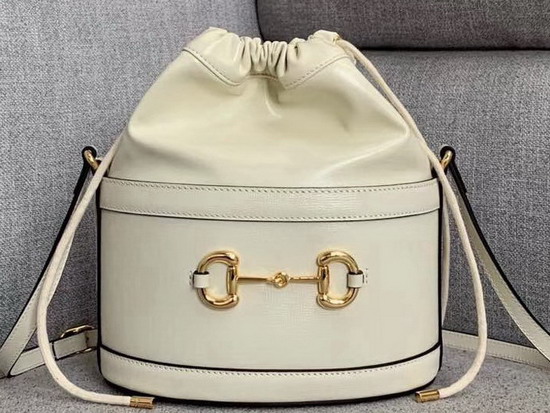 Gucci 1955 Horsebit Bucket Bag in White Leather 602118