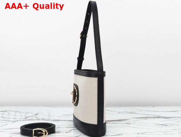 Gucci 73 Mini Bucket Bag in Natural Canvas and Black Leather Trim 833665 Replica