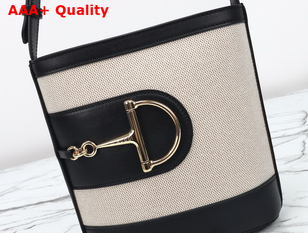 Gucci 73 Mini Bucket Bag in Natural Canvas and Black Leather Trim 833665 Replica