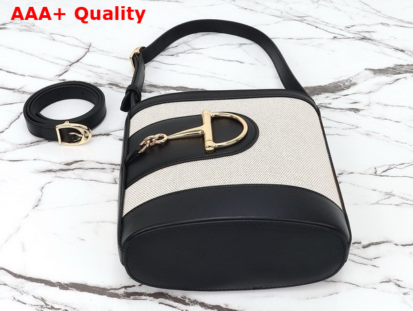 Gucci 73 Mini Bucket Bag in Natural Canvas and Black Leather Trim 833665 Replica