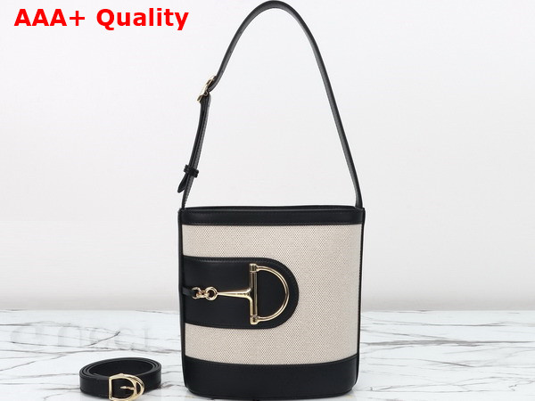 Gucci 73 Mini Bucket Bag in Natural Canvas and Black Leather Trim 833665 Replica