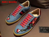 Gucci Ace Embroidered Low Top Sneaker with Floral Embroidery in Blue Denim Fabric For Men Replica