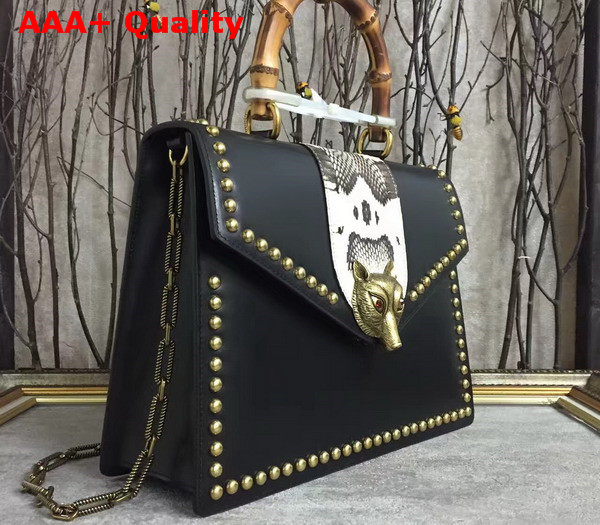 Gucci Animalier Bamboo Top Handle Bag in Black Cowhide Leather Replica
