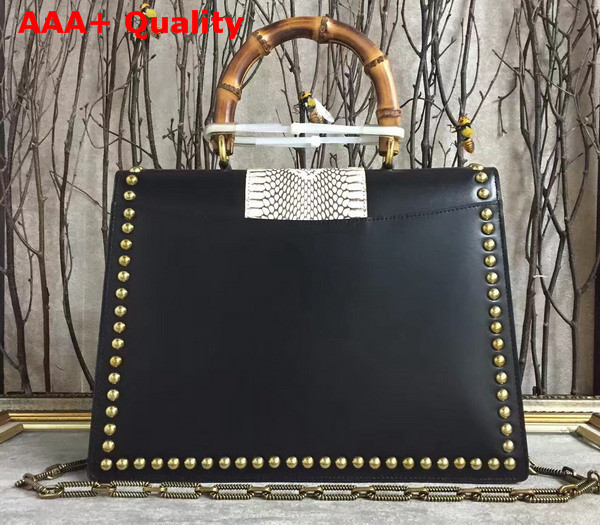 Gucci Animalier Bamboo Top Handle Bag in Black Cowhide Leather Replica