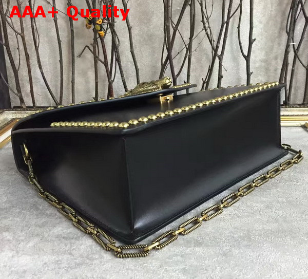 Gucci Animalier Bamboo Top Handle Bag in Black Cowhide Leather Replica