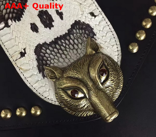 Gucci Animalier Bamboo Top Handle Bag in Black Cowhide Leather Replica