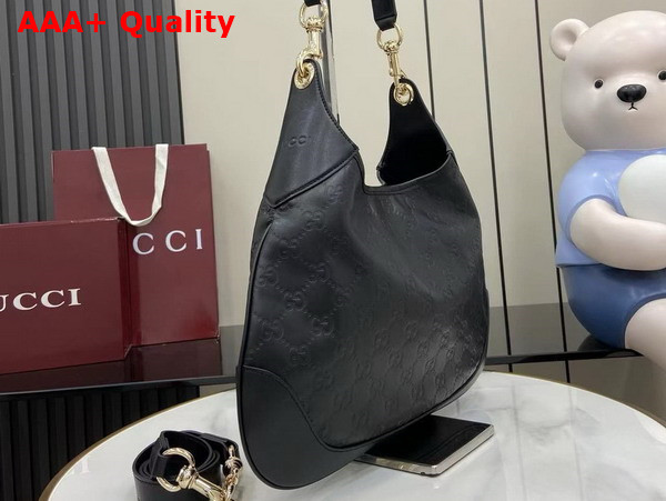 Gucci B Medium Shoulder Bag in Black GG Embossed Leather 834981 Replica