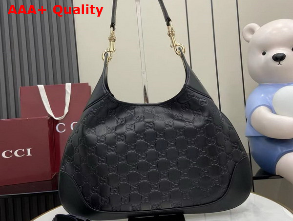 Gucci B Medium Shoulder Bag in Black GG Embossed Leather 834981 Replica