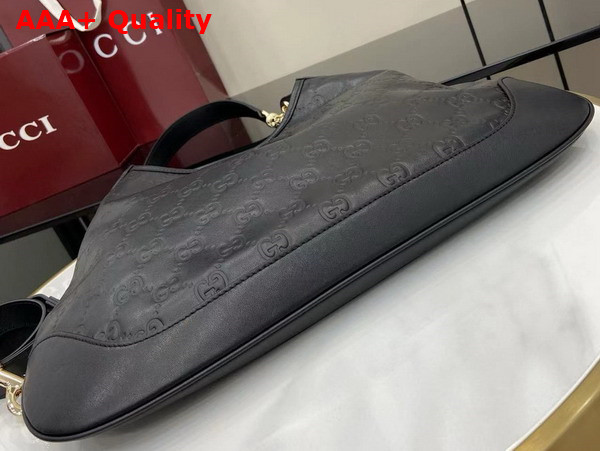 Gucci B Medium Shoulder Bag in Black GG Embossed Leather 834981 Replica