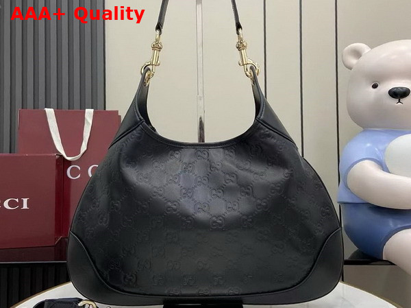 Gucci B Medium Shoulder Bag in Black GG Embossed Leather 834981 Replica