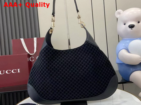 Gucci B Medium Shoulder Bag in Black Micro GG Embossed Suede Leather 834981 Replica