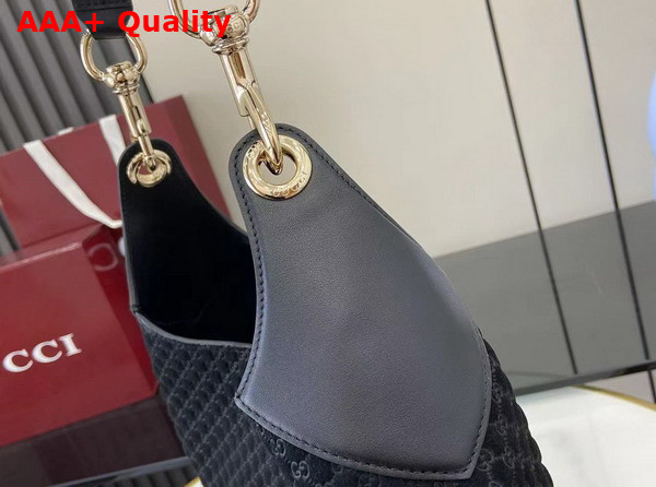 Gucci B Medium Shoulder Bag in Black Micro GG Embossed Suede Leather 834981 Replica