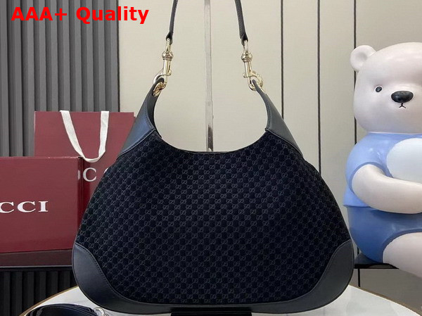 Gucci B Medium Shoulder Bag in Black Micro GG Embossed Suede Leather 834981 Replica