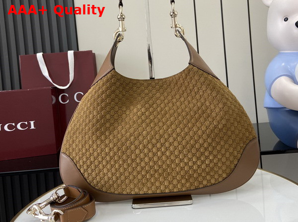 Gucci B Medium Shoulder Bag in Brown Micro GG Embossed Suede Leather 834981 Replica