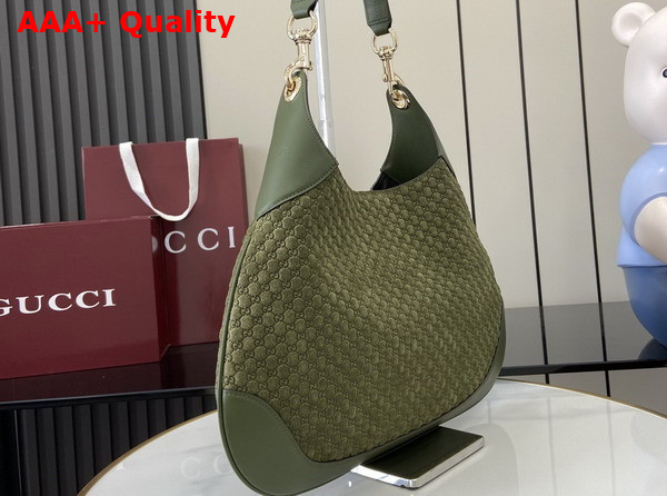 Gucci B Medium Shoulder Bag in Dark Green Micro GG Embossed Suede Leather 834981 Replica