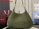 Gucci B Medium Shoulder Bag in Dark Green Micro GG Embossed Suede Leather 834981 Replica