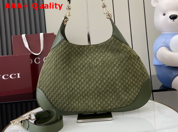Gucci B Medium Shoulder Bag in Dark Green Micro GG Embossed Suede Leather 834981 Replica