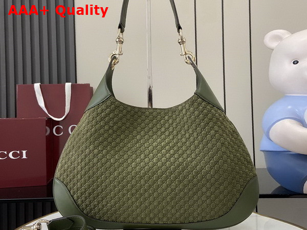 Gucci B Medium Shoulder Bag in Dark Green Micro GG Embossed Suede Leather 834981 Replica