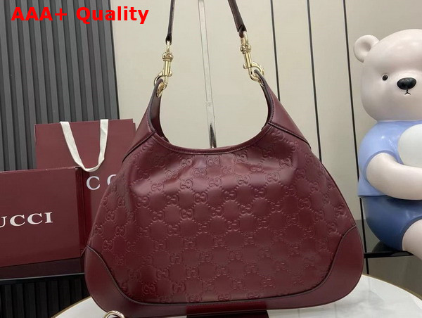 Gucci B Medium Shoulder Bag in Rosso Ancora Red GG Embossed Leather 834981 Replica