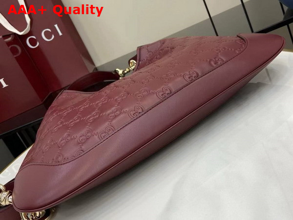Gucci B Medium Shoulder Bag in Rosso Ancora Red GG Embossed Leather 834981 Replica