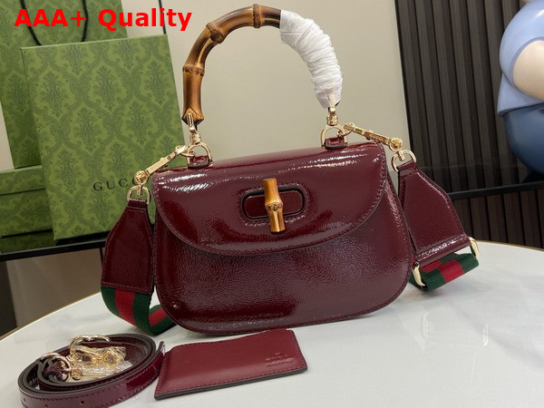 Gucci Bamboo 1947 Small Bag in Dark Red Patent Leather 675797 Replica