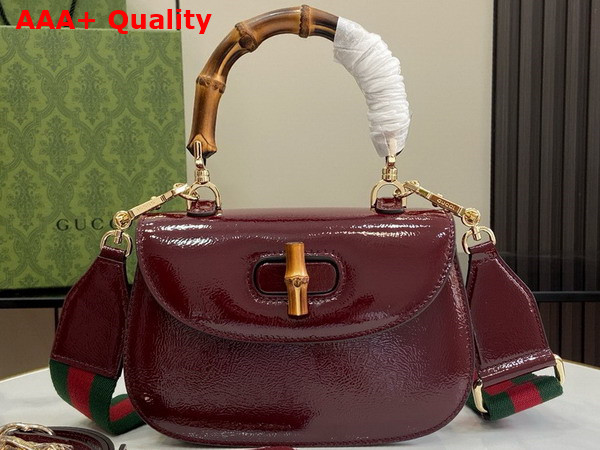 Gucci Bamboo 1947 Small Bag in Dark Red Patent Leather 675797 Replica