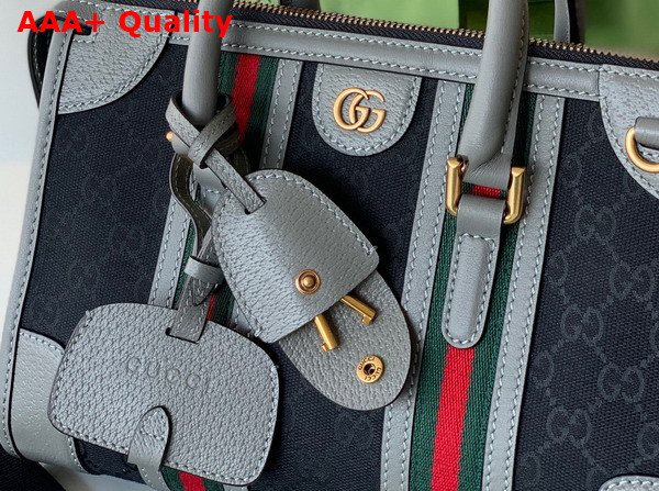 Gucci Bauletto Small Top Handle Bag in Black GG Canvas with Grey Leather Trim 715772 Replica