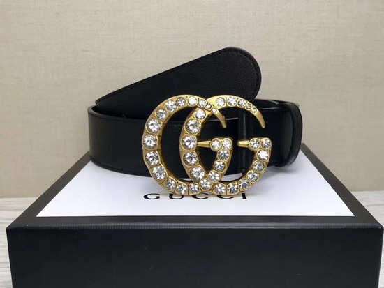 Gucci Black Leather Belt with Crystal Double G Buckle