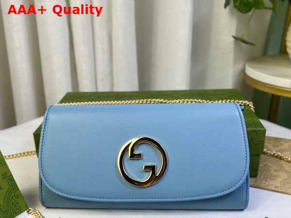 Gucci Blondie Continental Chain Wallet in Light Blue Leather 725215 Replica