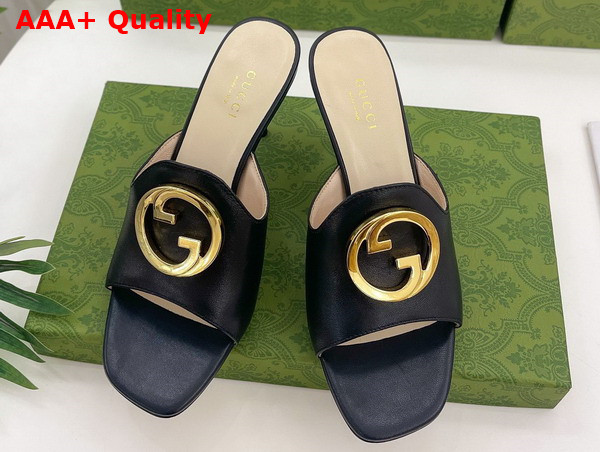 Gucci Blondie Slide Sandal in Black Leather 723391 Replica