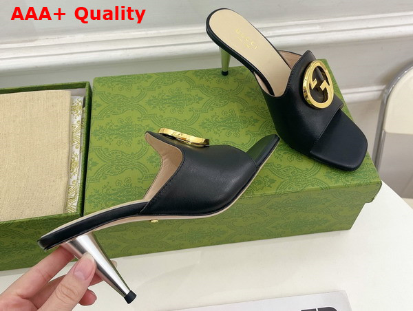 Gucci Blondie Slide Sandal in Black Leather 723391 Replica