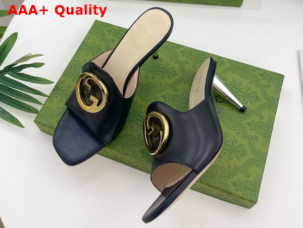 Gucci Blondie Slide Sandal in Black Leather 723391 Replica