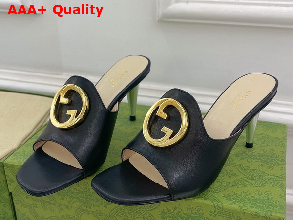 Gucci Blondie Slide Sandal in Black Leather 723391 Replica