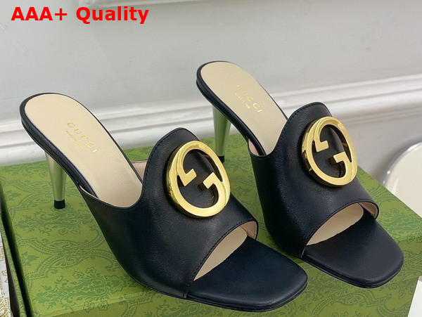 Gucci Blondie Slide Sandal in Black Leather 723391 Replica