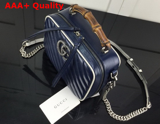 Gucci Blue Leather GG Marmont Small Shoulder Bag with Bamboo Handle 602270 Replica