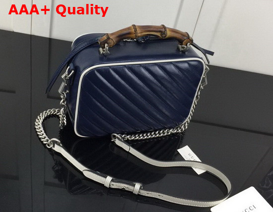Gucci Blue Leather GG Marmont Small Shoulder Bag with Bamboo Handle 602270 Replica