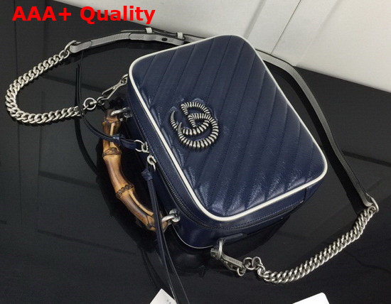 Gucci Blue Leather GG Marmont Small Shoulder Bag with Bamboo Handle 602270 Replica