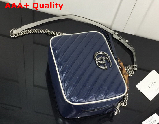 Gucci Blue Leather GG Marmont Small Shoulder Bag with Bamboo Handle 602270 Replica