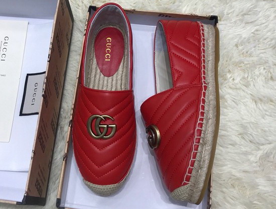 Gucci Chevron Leather Espadrille with Double G Hibiscus Red Leather 551890