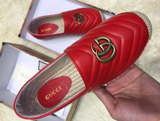 Gucci Chevron Leather Espadrille with Double G Hibiscus Red Leather 551890