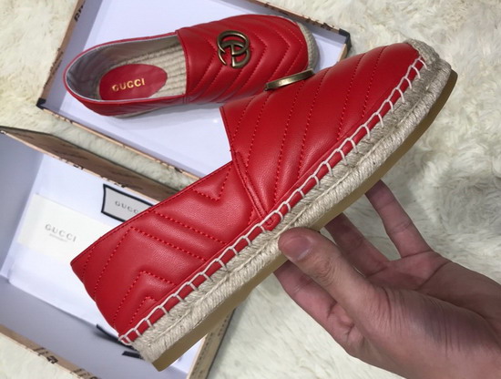 Gucci Chevron Leather Espadrille with Double G Hibiscus Red Leather 551890