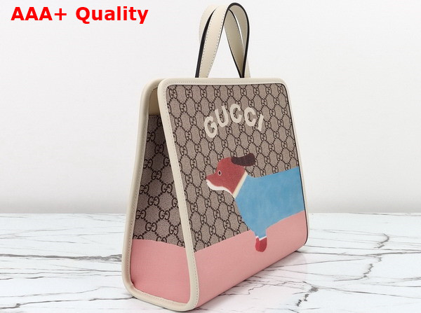 Gucci Childrens Dog Print Tote Bag Beige and Ebony GG Supreme Canvas 605614 Replica