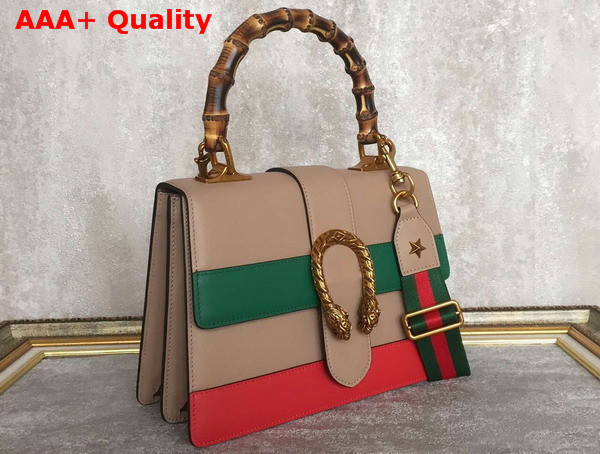 Gucci Dionysus Leather Top Handle Bag Nude Green Red Leather Medium Size Replica